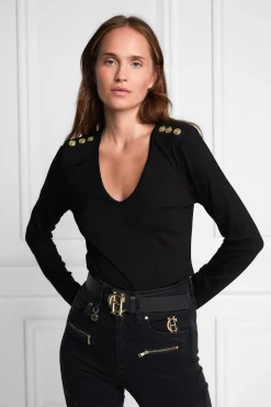 Holland Cooper Tees|Tops-Long Sleeve V-Neck Tee Black