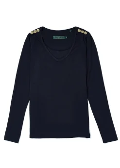 Holland Cooper Tees|Tops-Long Sleeve V-Neck Tee Ink Navy