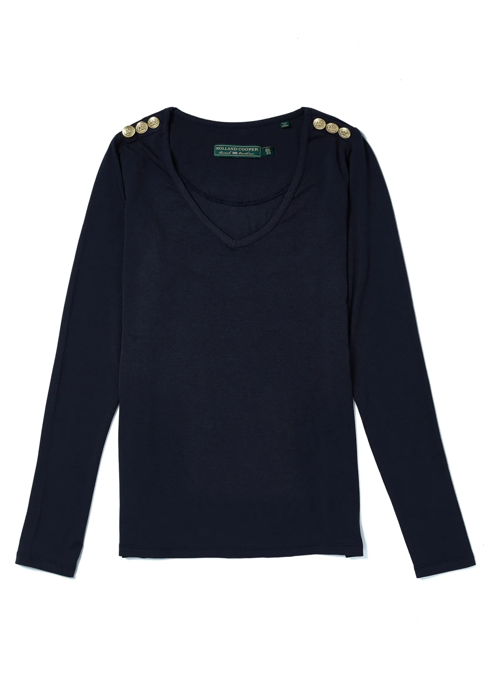 Holland Cooper Tees|Tops-Long Sleeve V-Neck Tee Ink Navy
