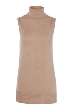 Holland Cooper Knitwear-Luxury Sleeveless Roll Neck Camel