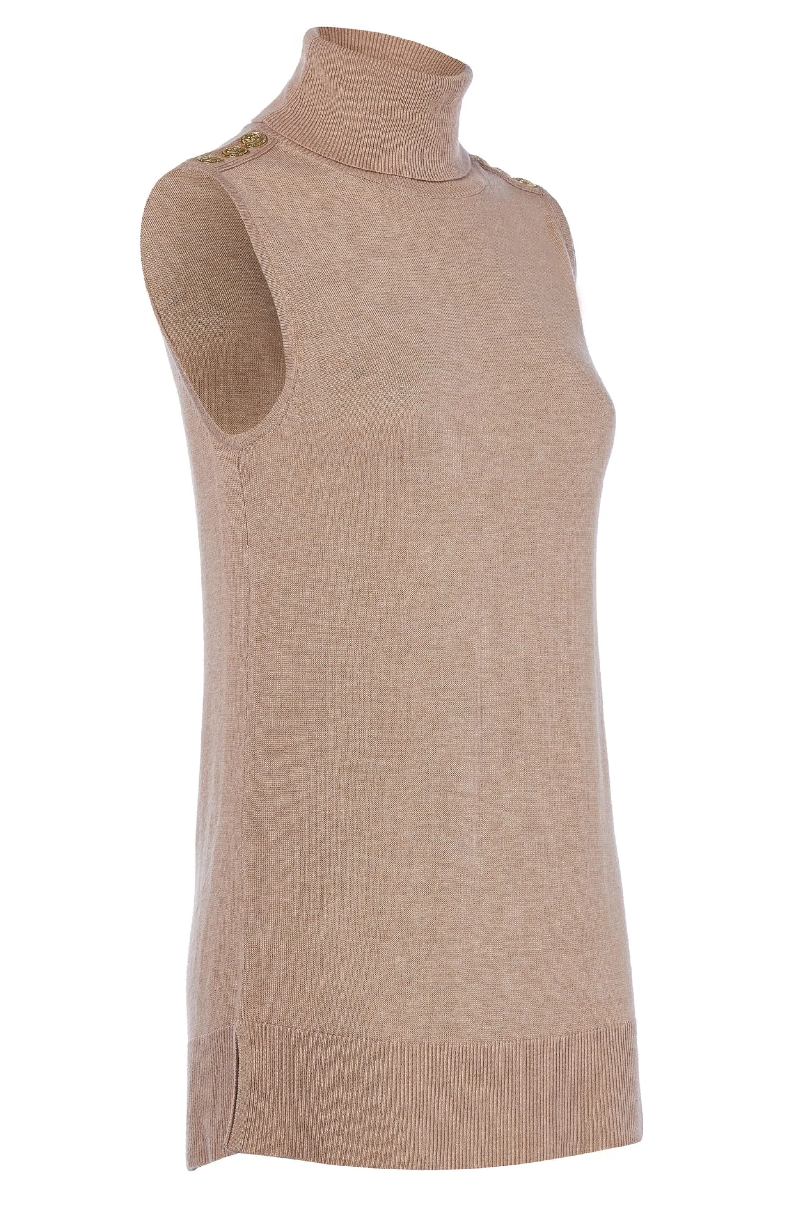 Holland Cooper Knitwear-Luxury Sleeveless Roll Neck Camel