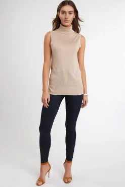 Holland Cooper Knitwear-Luxury Sleeveless Roll Neck Camel