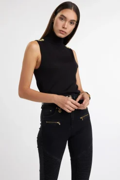 Holland Cooper Knitwear-Luxury Sleeveless Roll Neck Black