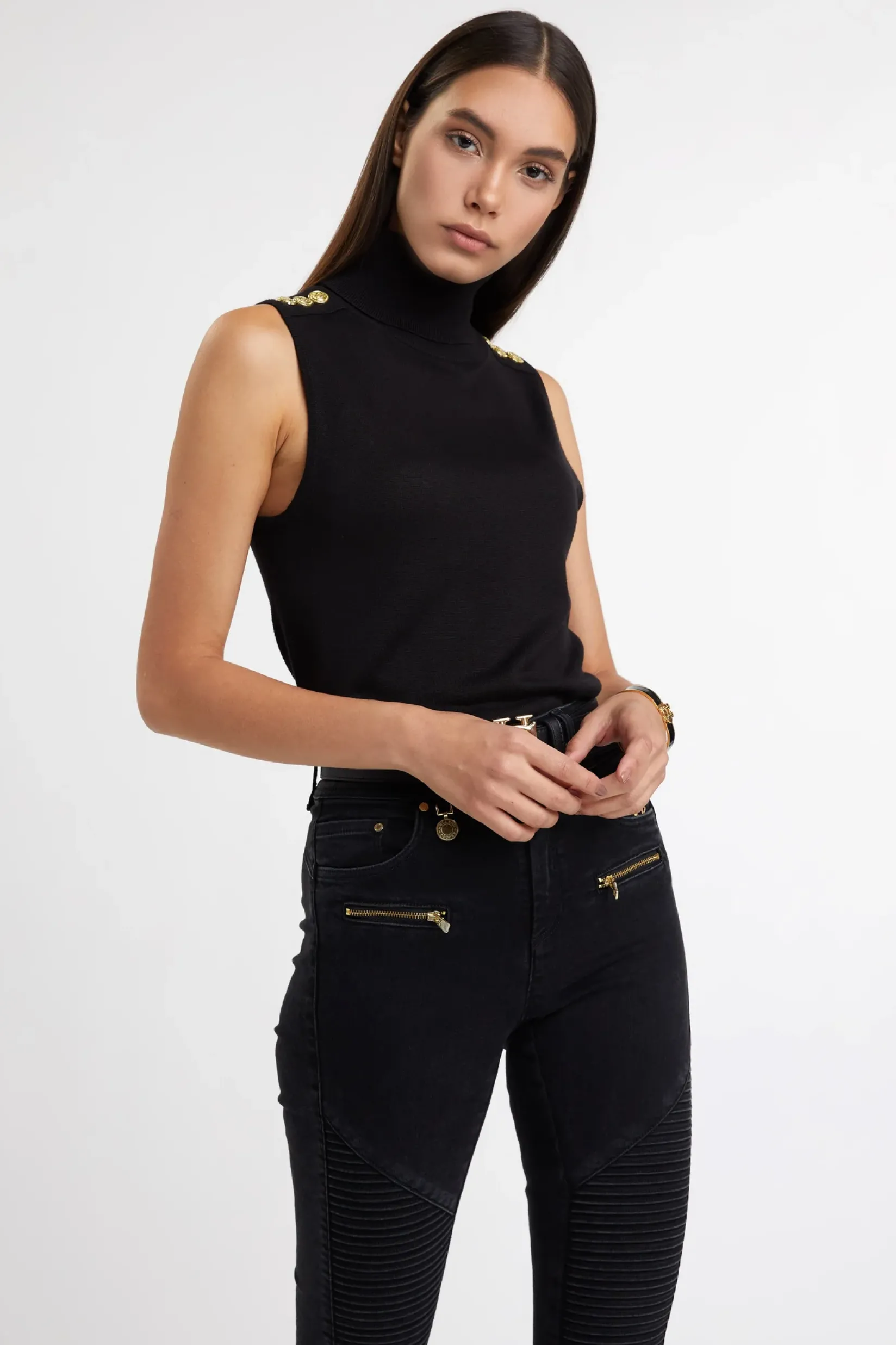 Holland Cooper Knitwear-Luxury Sleeveless Roll Neck Black