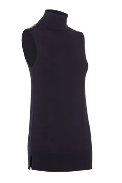 Holland Cooper Knitwear-Luxury Sleeveless Roll Neck Black