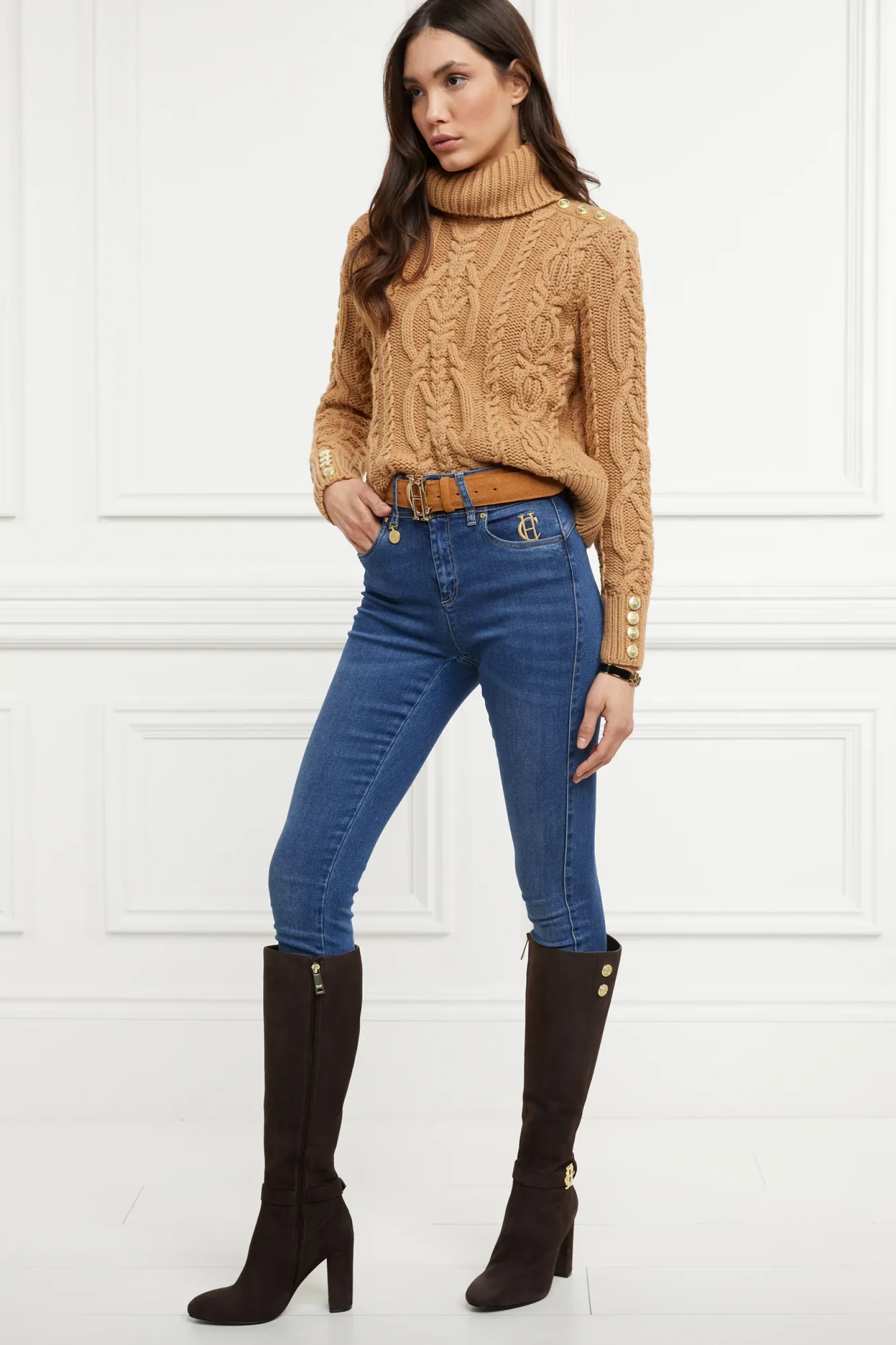 Holland Cooper Boots|Footwear-Marlborough Knee Boot Chocolate