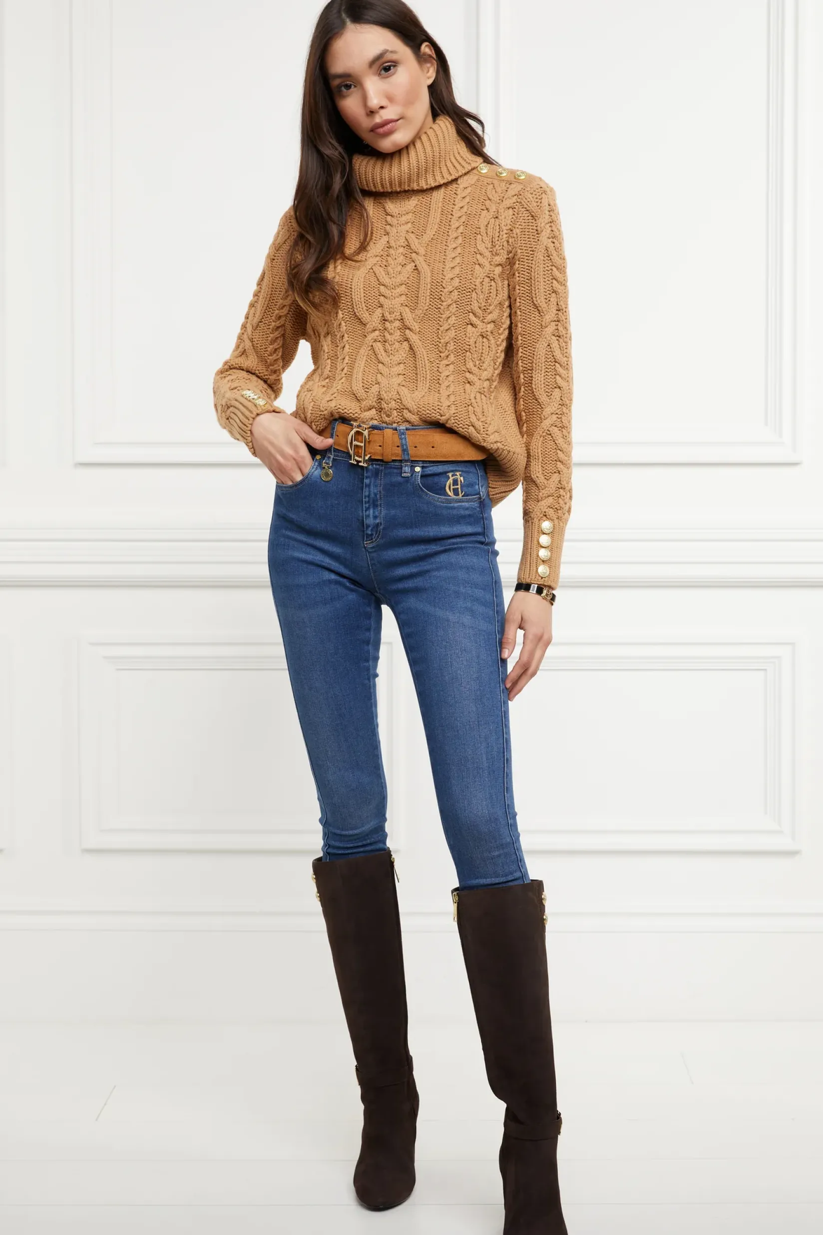 Holland Cooper Boots|Footwear-Marlborough Knee Boot Chocolate