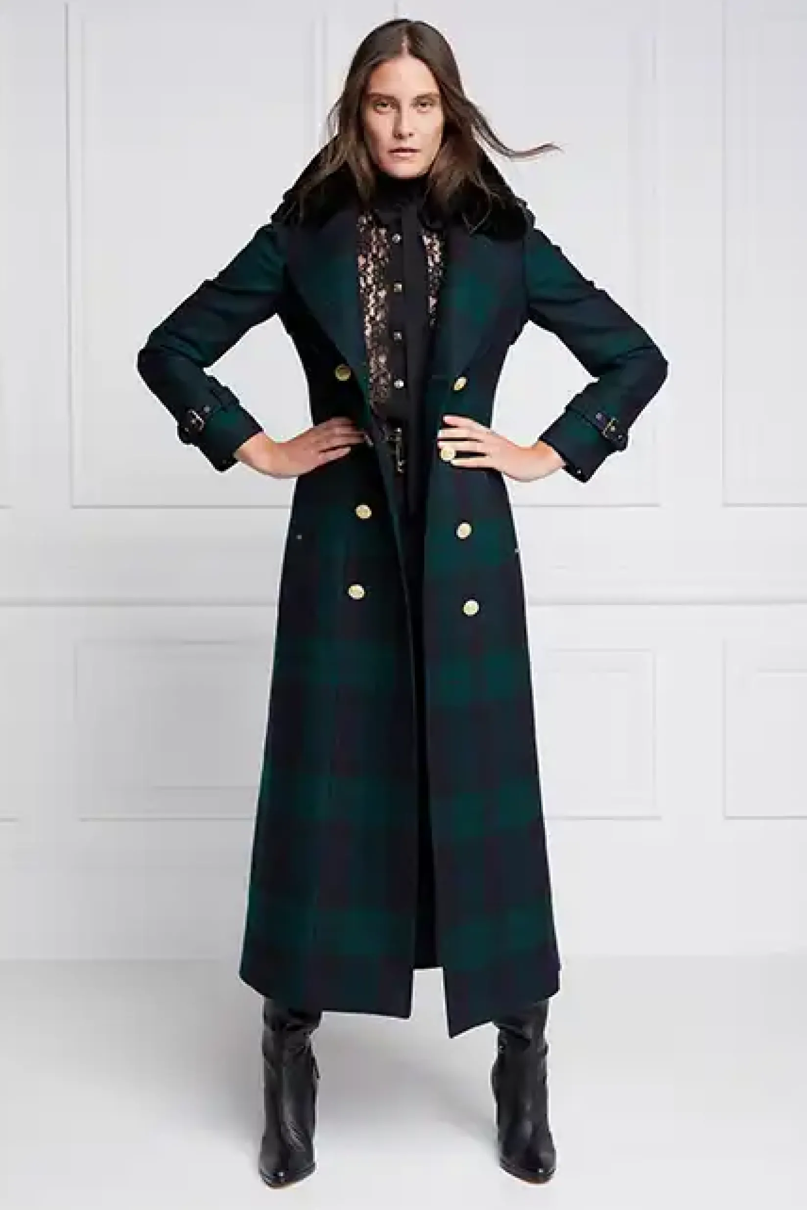 Holland Cooper Trench Coats|Coats-Marlborough Shearling Trench Coat Blackwatch