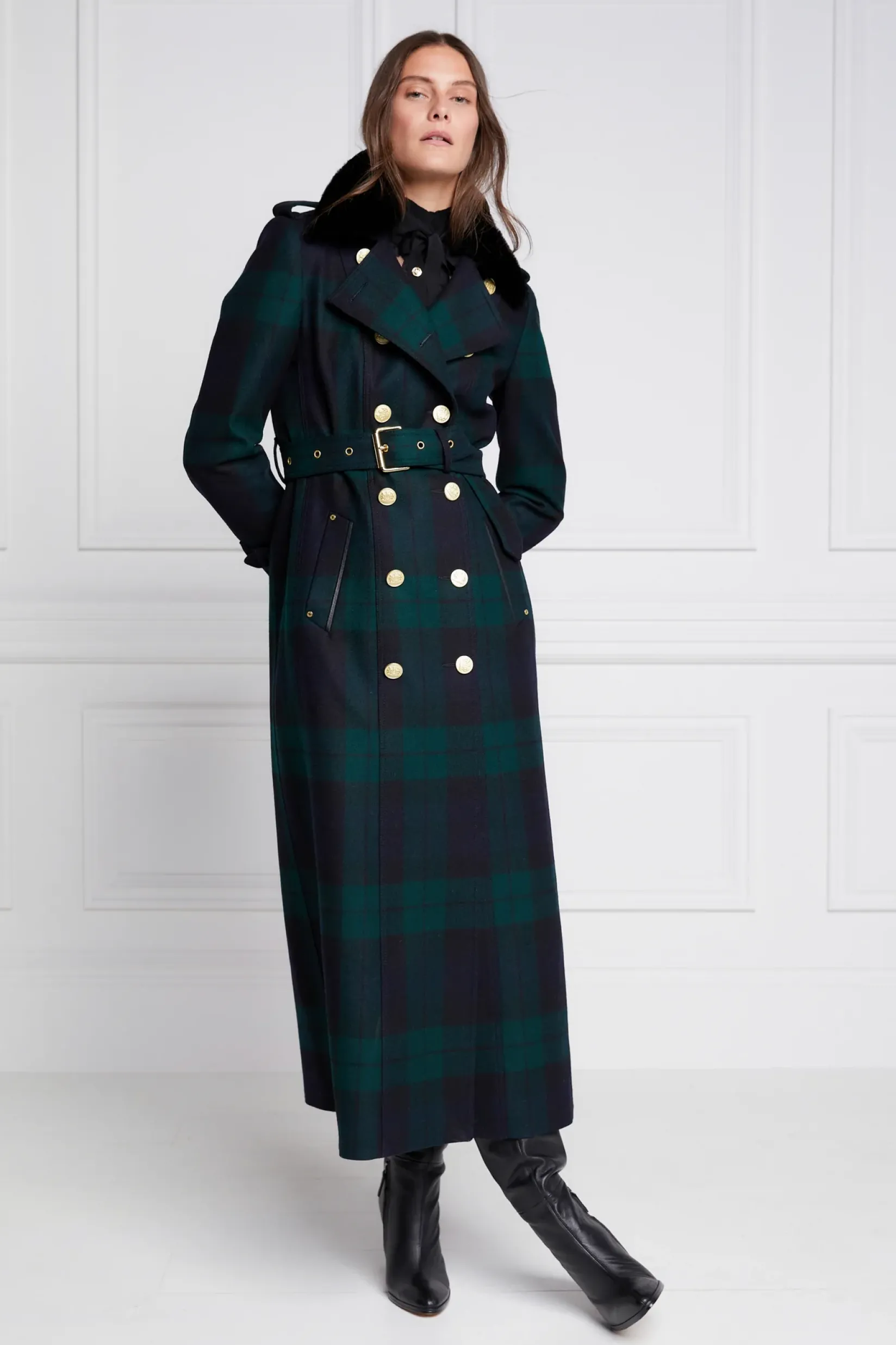 Holland Cooper Trench Coats|Coats-Marlborough Shearling Trench Coat Blackwatch