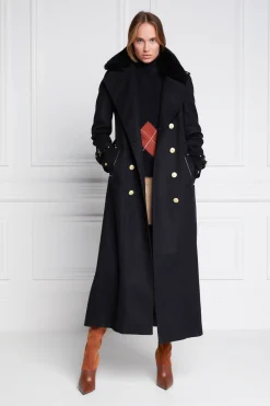 Holland Cooper Trench Coats|Coats-Marlborough Shearling Trench Coat Soft Black