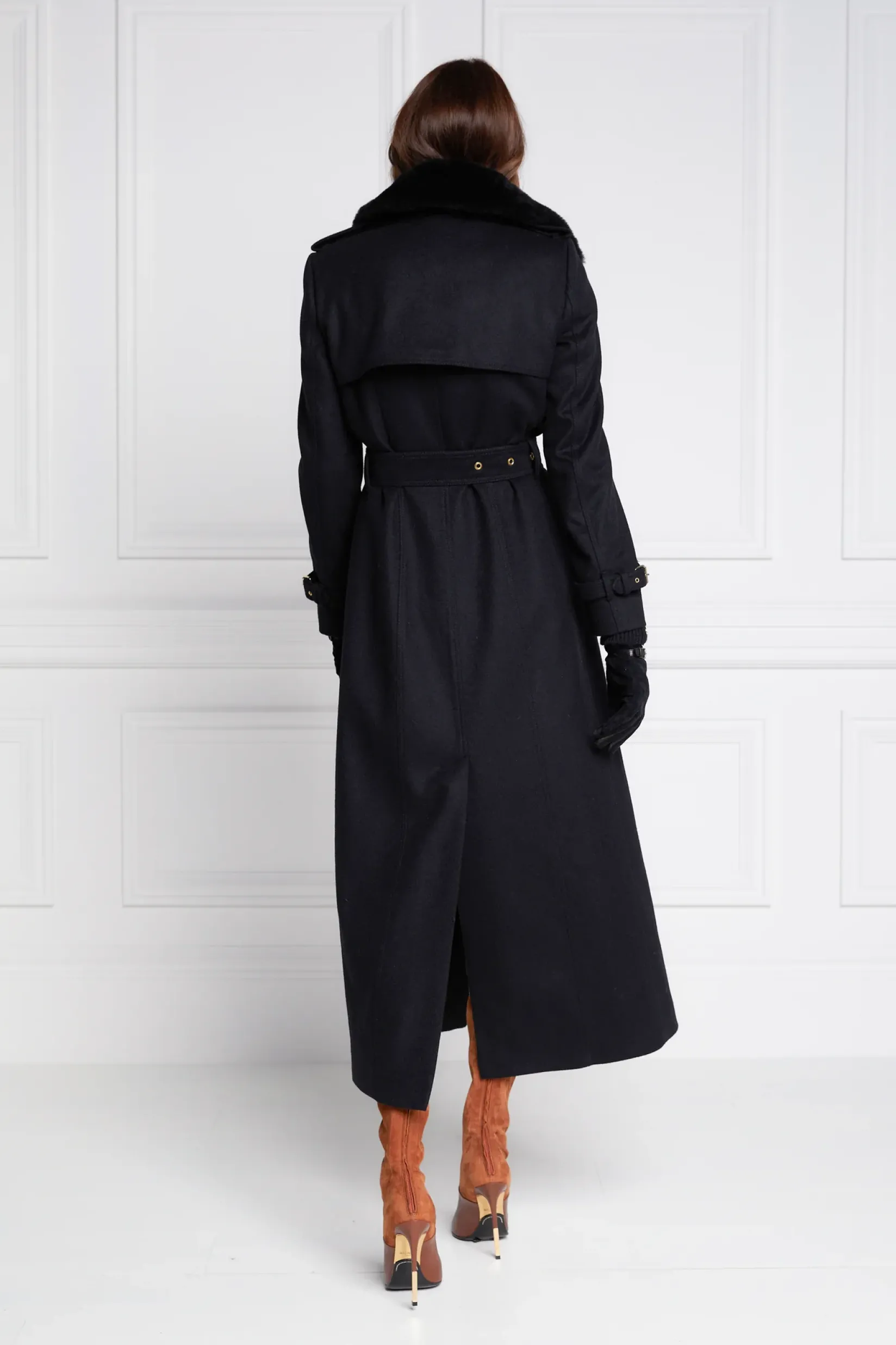 Holland Cooper Trench Coats|Coats-Marlborough Shearling Trench Coat Soft Black