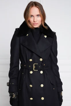 Holland Cooper Trench Coats|Coats-Marlborough Shearling Trench Coat Soft Black
