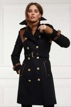 Holland Cooper Trench Coats|Coats-Marlborough Trench Coat Soft Black Tan