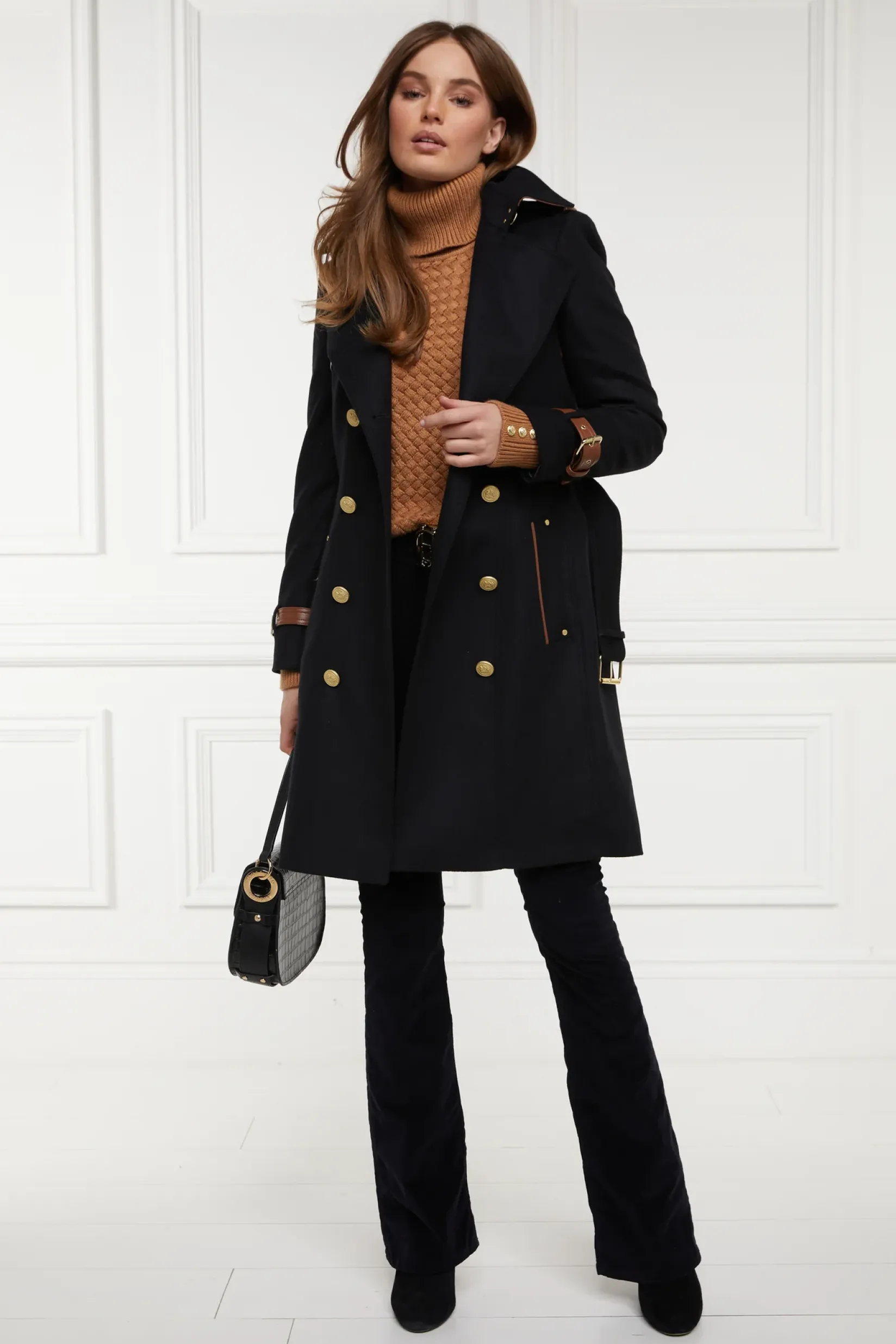 Holland Cooper Trench Coats|Coats-Marlborough Trench Coat Soft Black Tan
