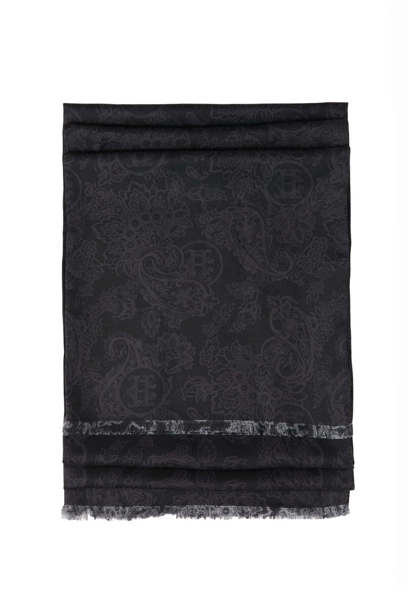 Holland Cooper Gifts For Him|Scarves-Men's Silk Scarf Black Charcoal Paisley