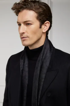 Holland Cooper Gifts For Him|Scarves-Men's Silk Scarf Black Charcoal Paisley