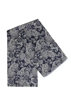 Holland Cooper Gifts For Him|Accessories-Men's Silk Scarf Ink Navy Cream Paisley