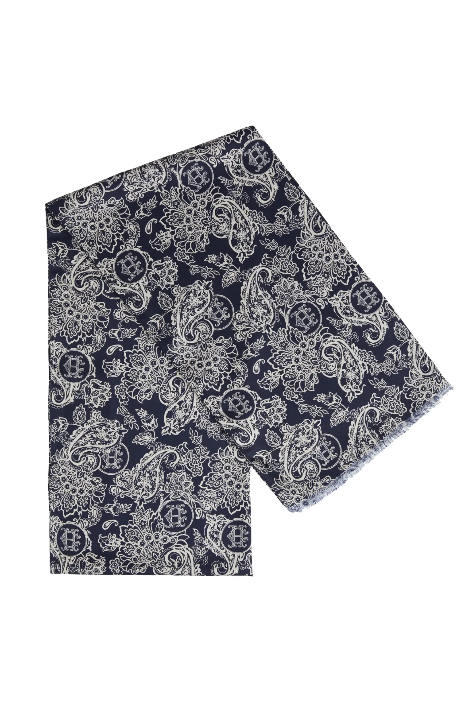 Holland Cooper Gifts For Him|Accessories-Men's Silk Scarf Ink Navy Cream Paisley