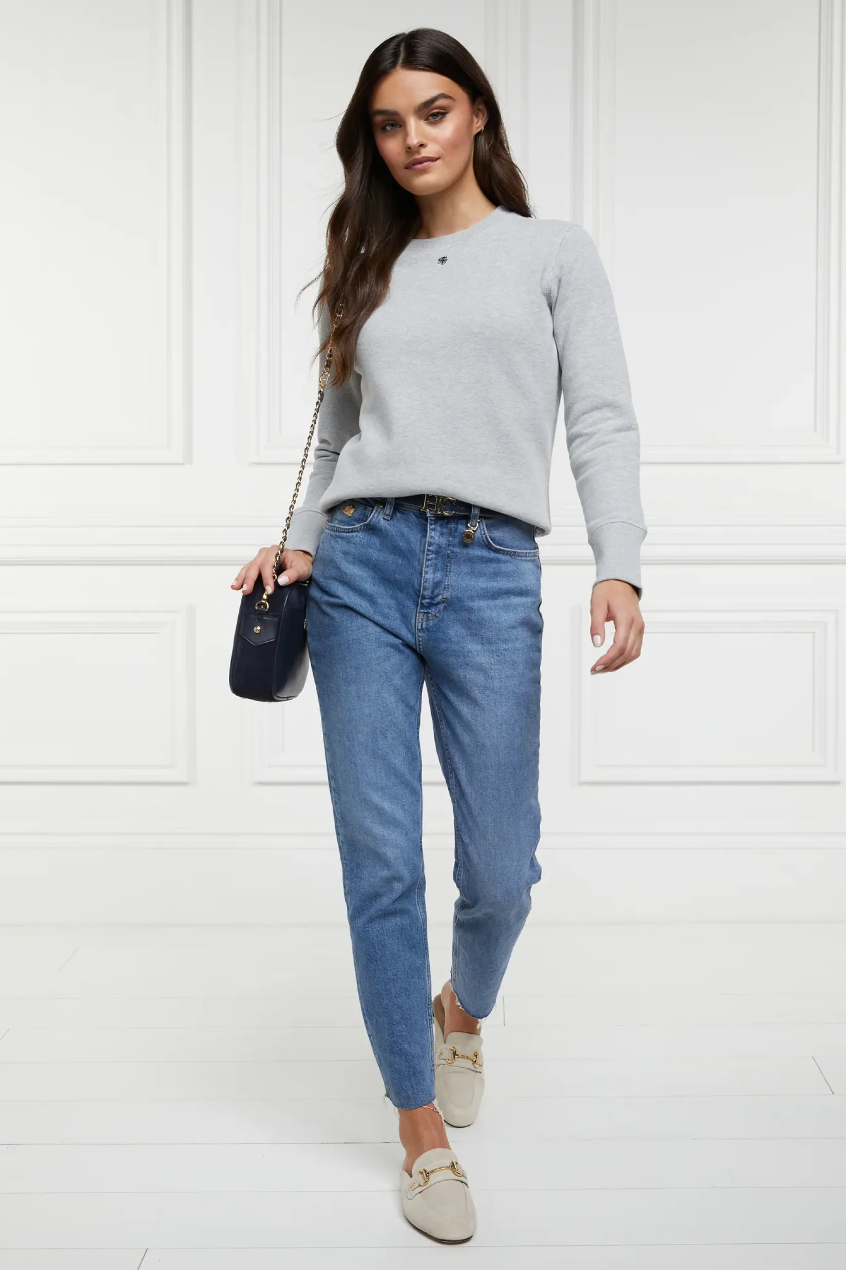 Holland Cooper Sweatshirts|Casualwear-Monogram Crew Neck Sweat Grit Marl