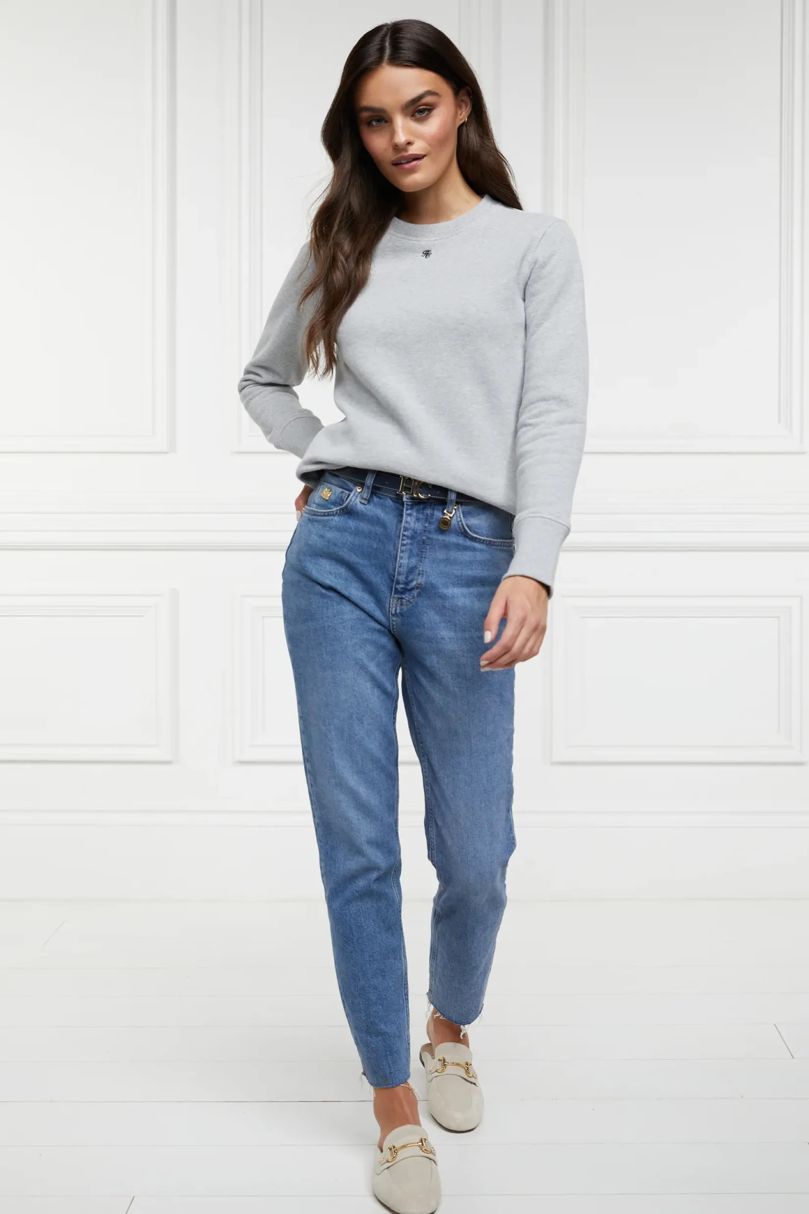 Holland Cooper Sweatshirts|Casualwear-Monogram Crew Neck Sweat Grit Marl
