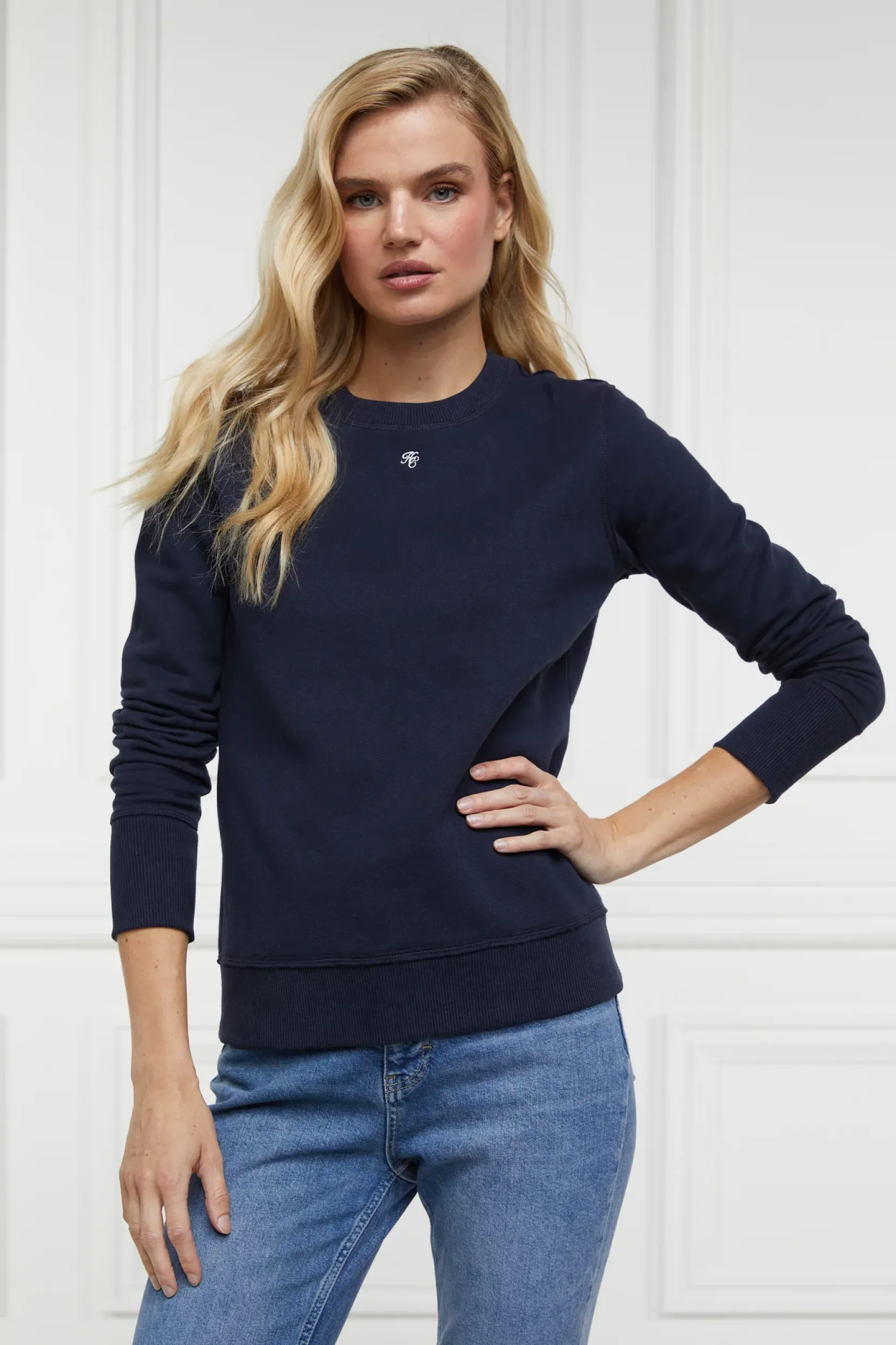 Holland Cooper Sweatshirts|Casualwear-Monogram Crew Neck Sweat Ink Navy
