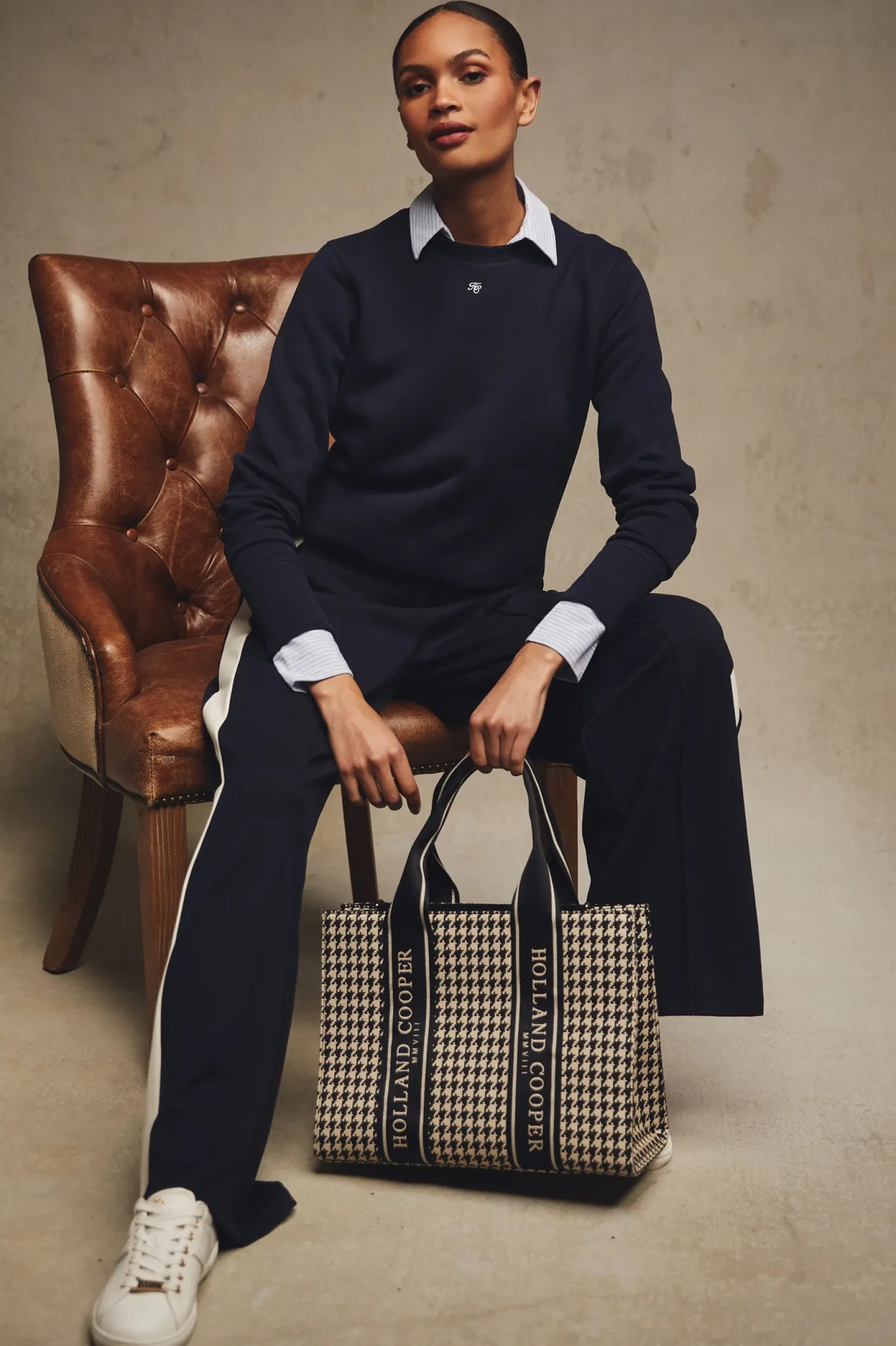 Holland Cooper Sweatshirts|Casualwear-Monogram Crew Neck Sweat Ink Navy