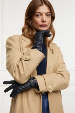 Holland Cooper Gloves|Gloves-Monogram Leather Gloves Ink Navy