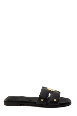 Holland Cooper Footwear|Sandals-Monogram Slides Black Leather