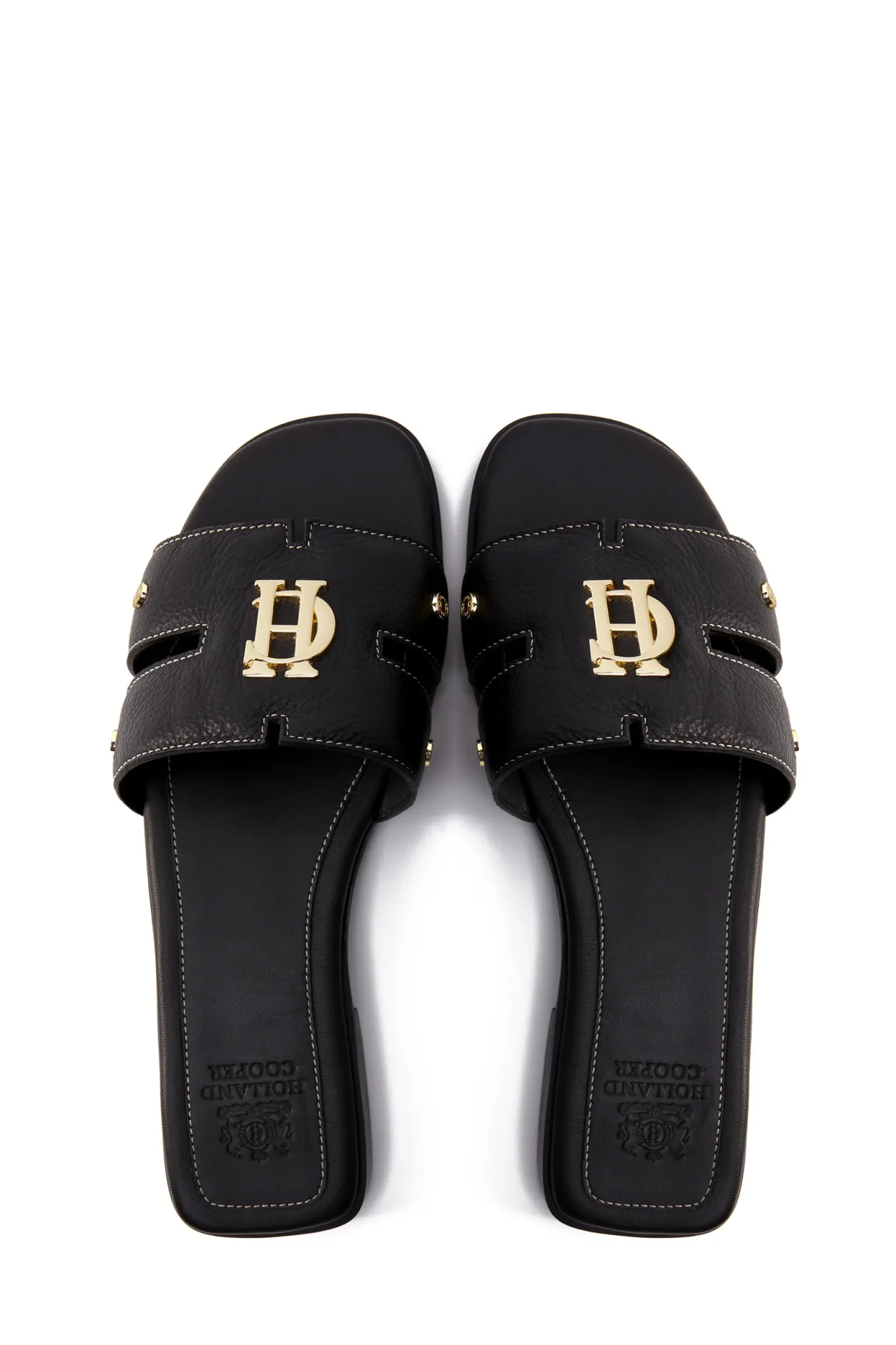 Holland Cooper Footwear|Sandals-Monogram Slides Black Leather