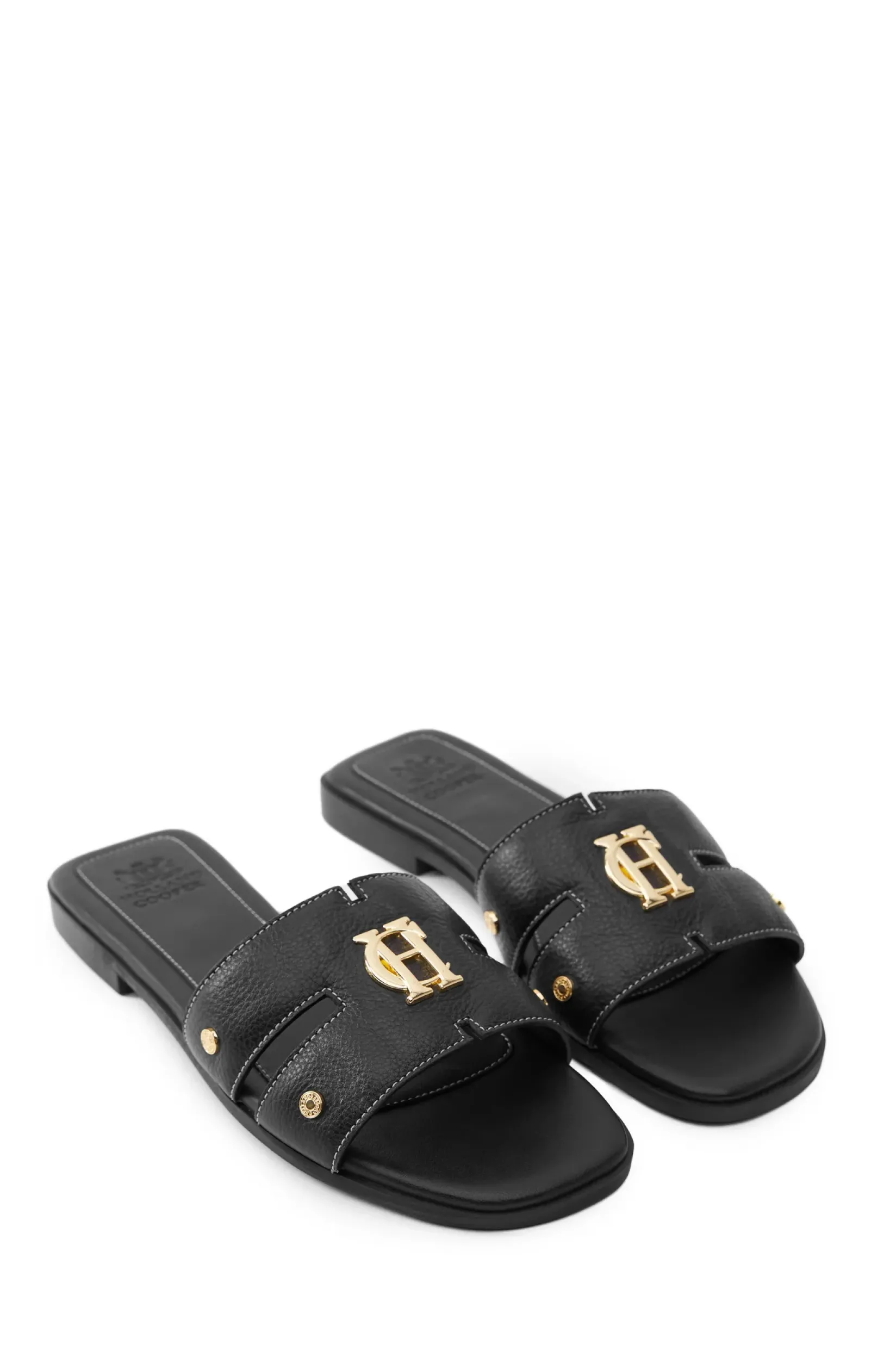 Holland Cooper Footwear|Sandals-Monogram Slides Black Leather