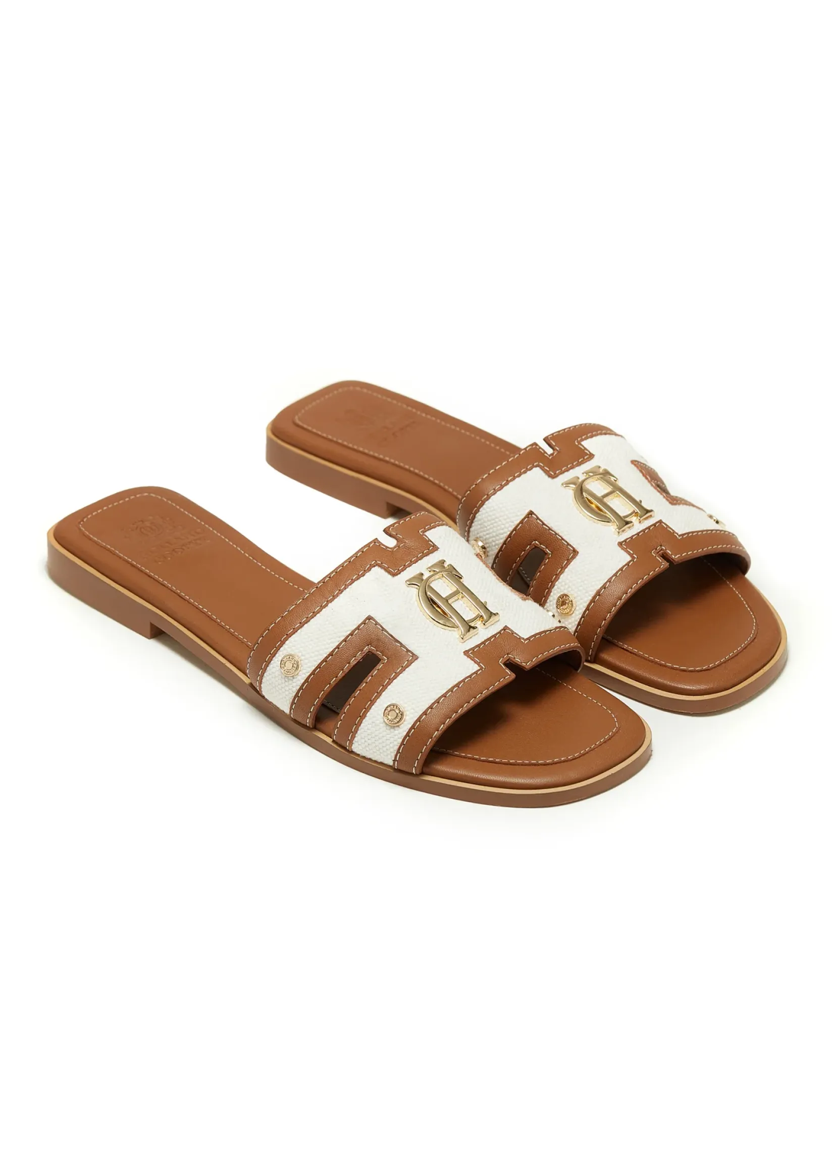 Holland Cooper Sandals|Footwear-Monogram Slides Tan Canvas
