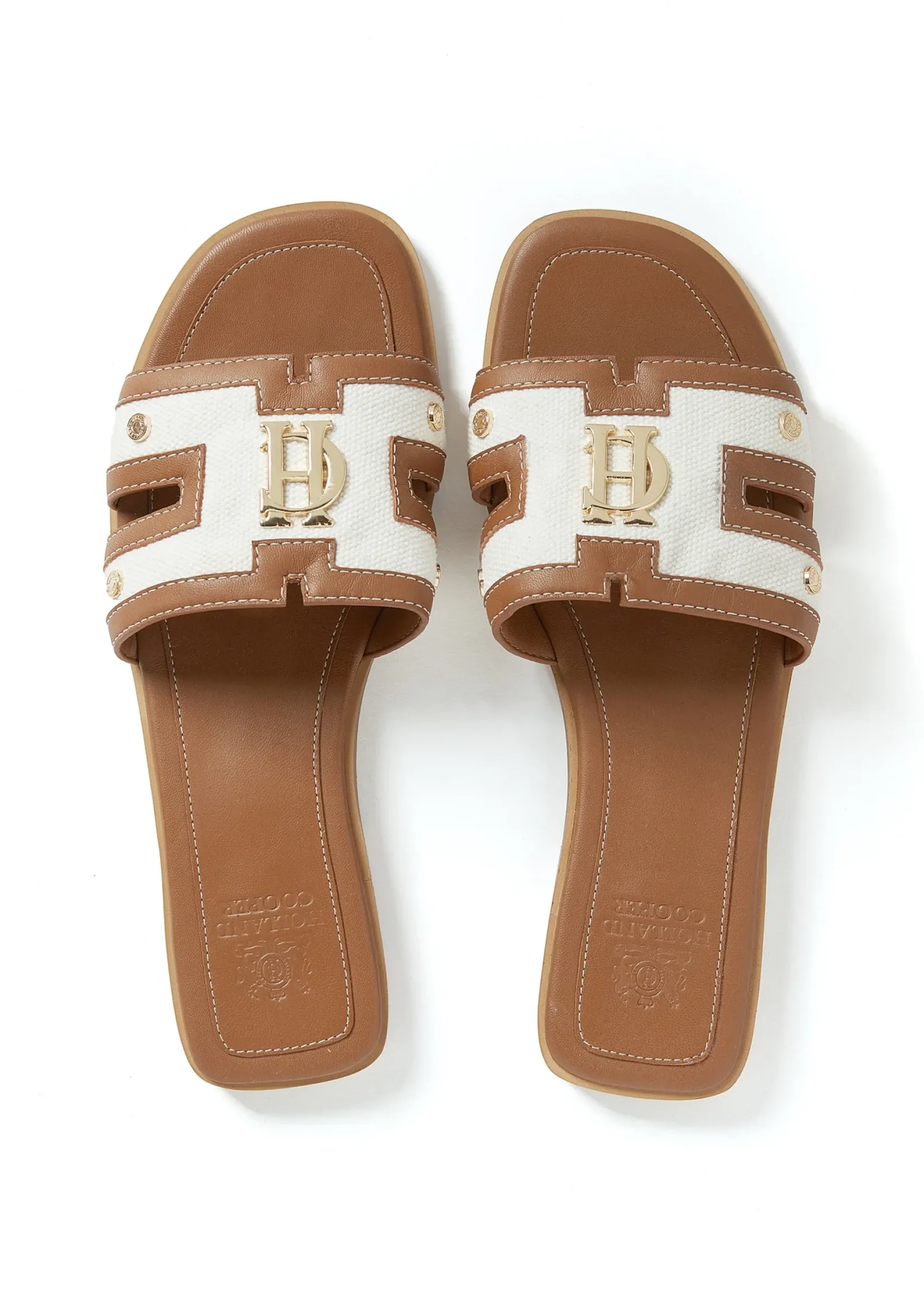 Holland Cooper Sandals|Footwear-Monogram Slides Tan Canvas