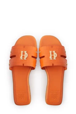 Holland Cooper Sandals|Footwear-Monogram Slides Orange Croc