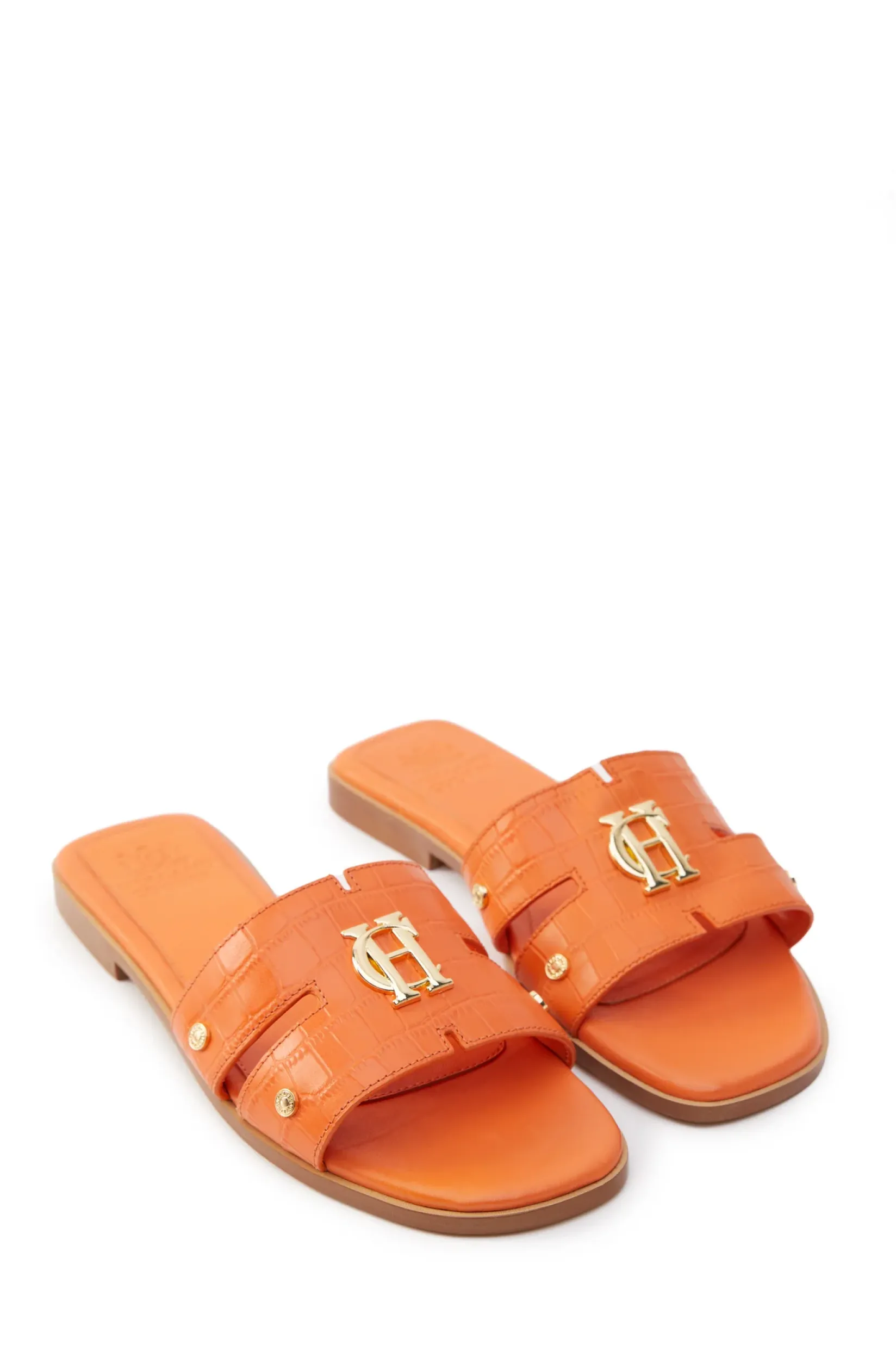 Holland Cooper Sandals|Footwear-Monogram Slides Orange Croc