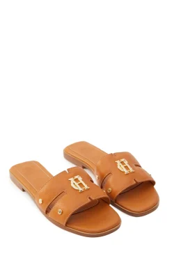Holland Cooper Sandals|Footwear-Monogram Slides Tan Leather