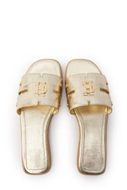 Holland Cooper Sandals|Bestsellers-Monogram Slides Gold Croc