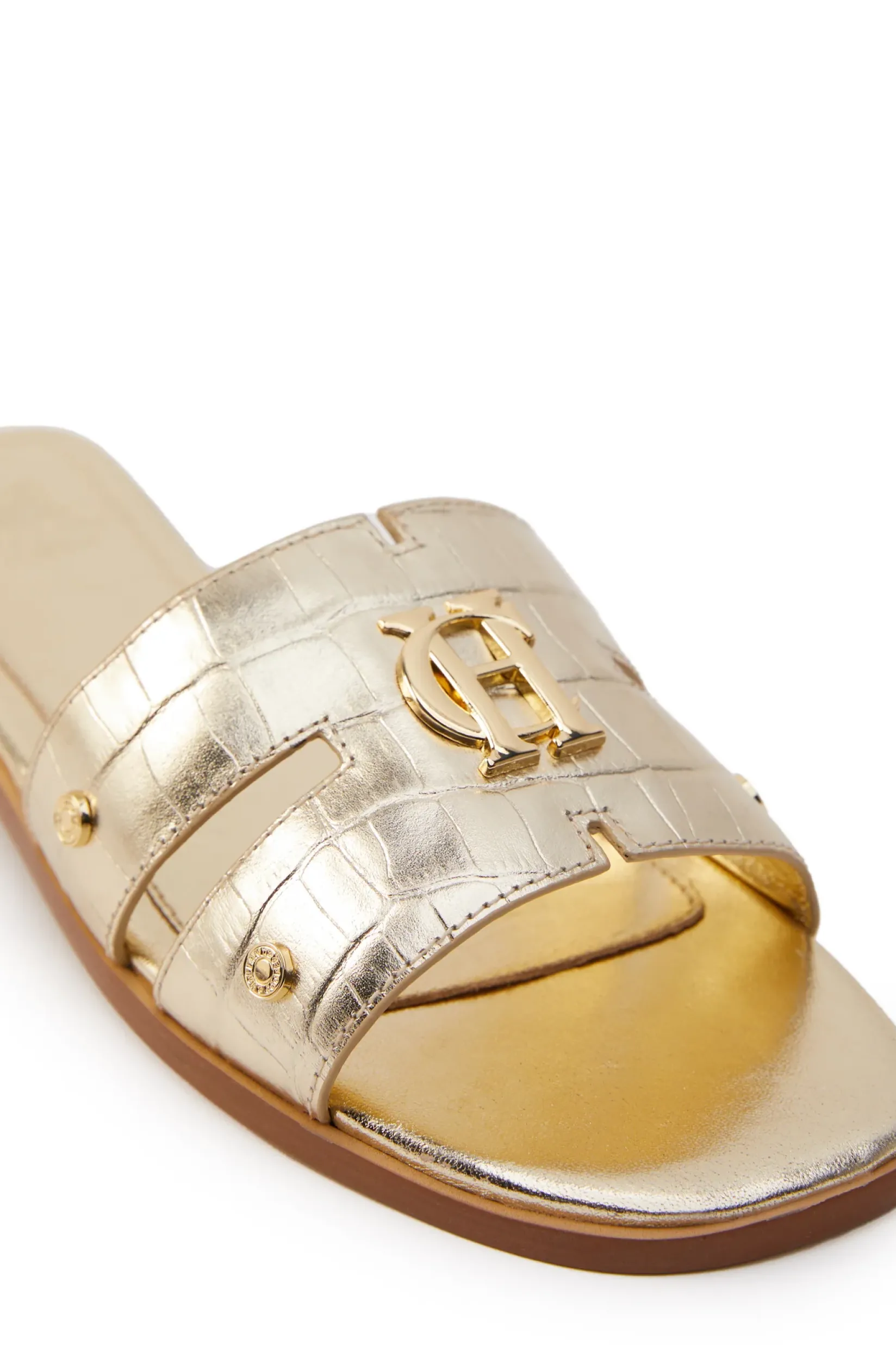 Holland Cooper Sandals|Bestsellers-Monogram Slides Gold Croc
