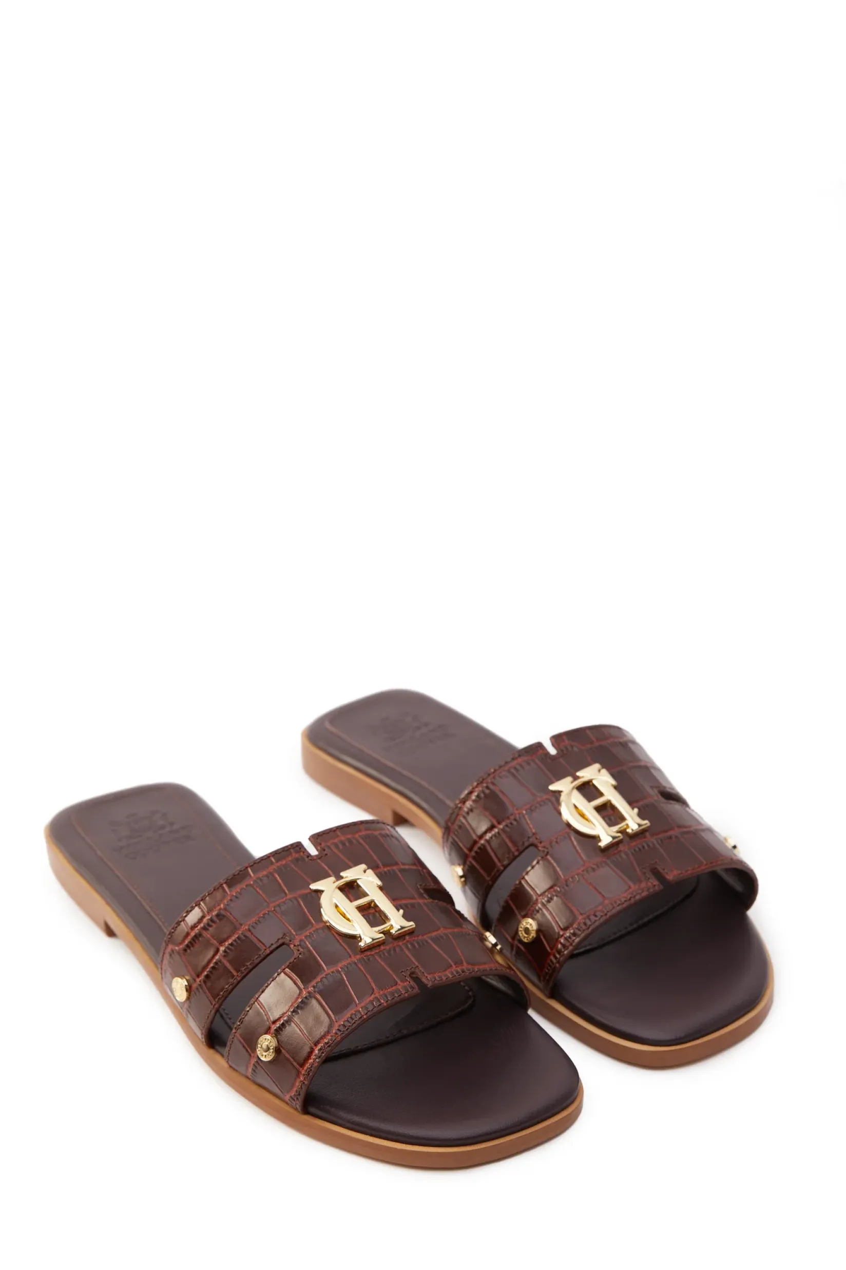 Holland Cooper Sandals|Footwear-Monogram Slides Chocolate Croc