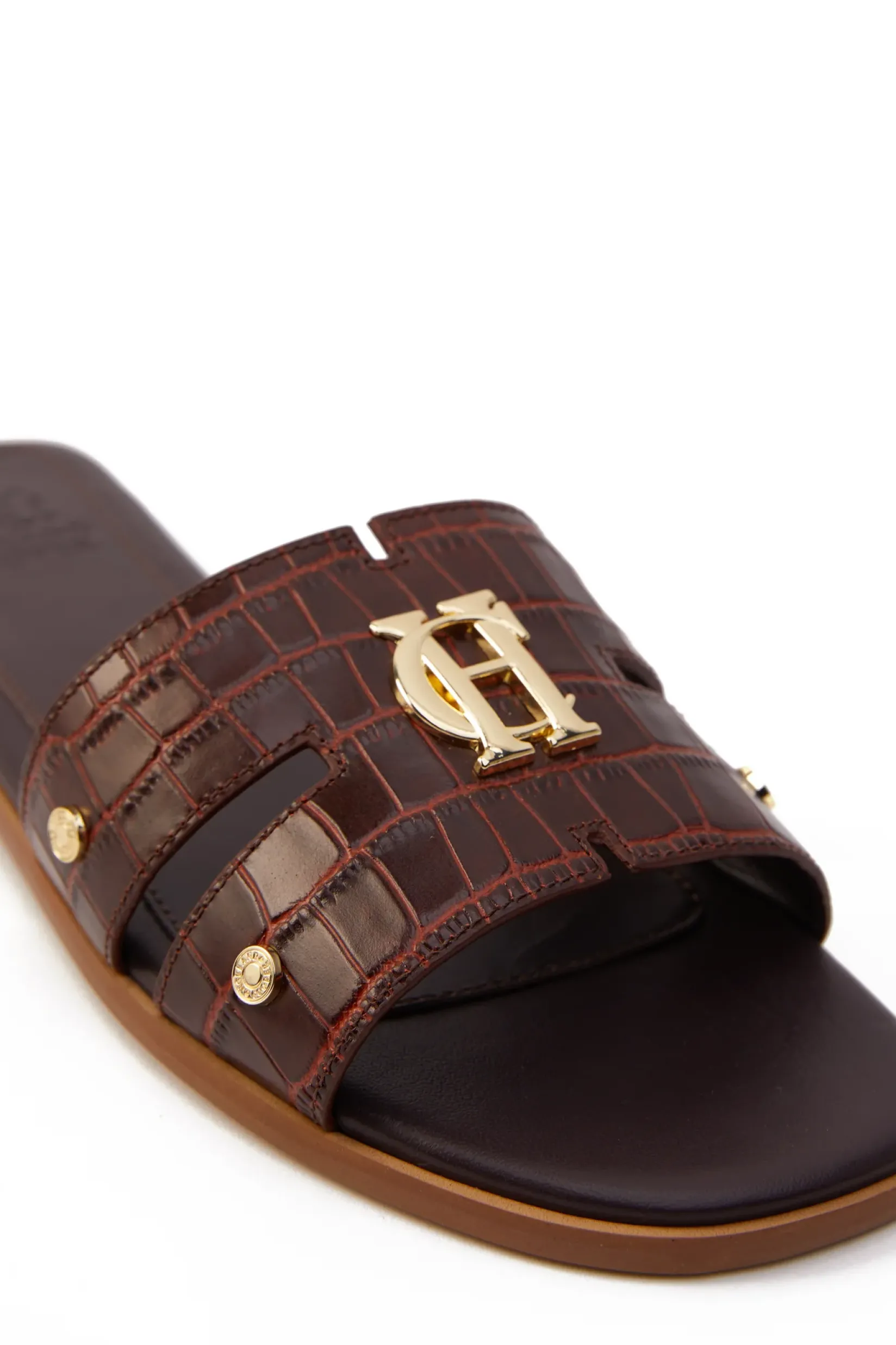 Holland Cooper Sandals|Footwear-Monogram Slides Chocolate Croc
