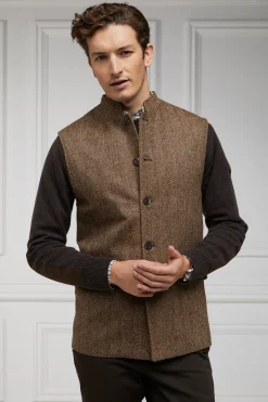 Holland Cooper Gifts For Him|Gilets-Nehru Gilet Large Scale Brown Herringbone