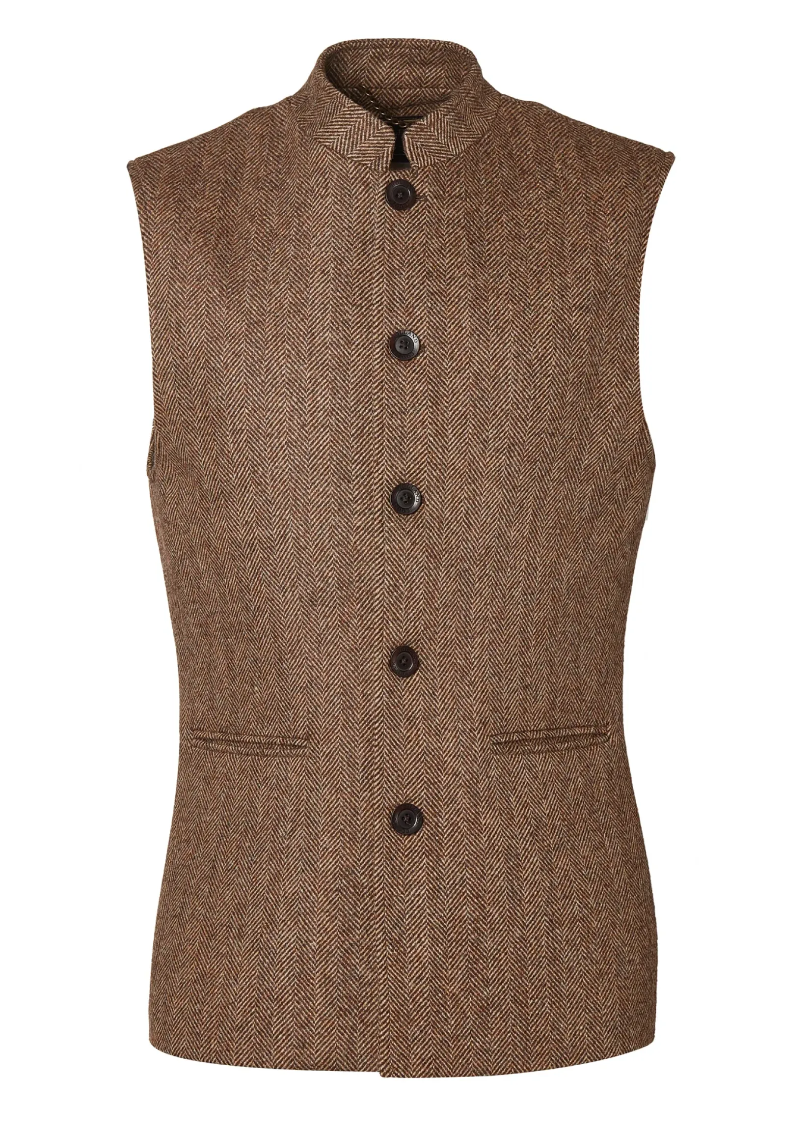 Holland Cooper Gifts For Him|Gilets-Nehru Gilet Large Scale Brown Herringbone