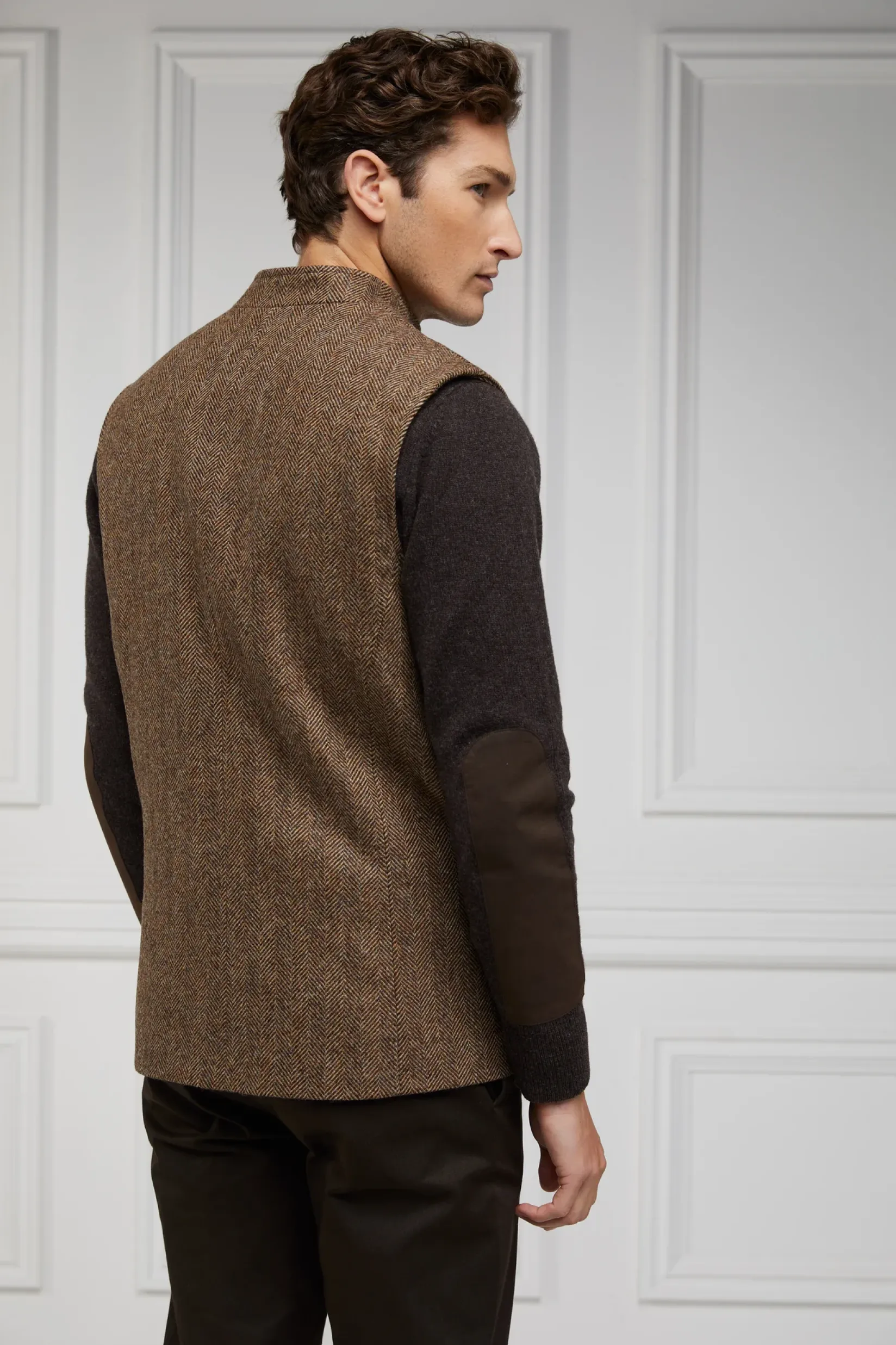 Holland Cooper Gifts For Him|Gilets-Nehru Gilet Large Scale Brown Herringbone