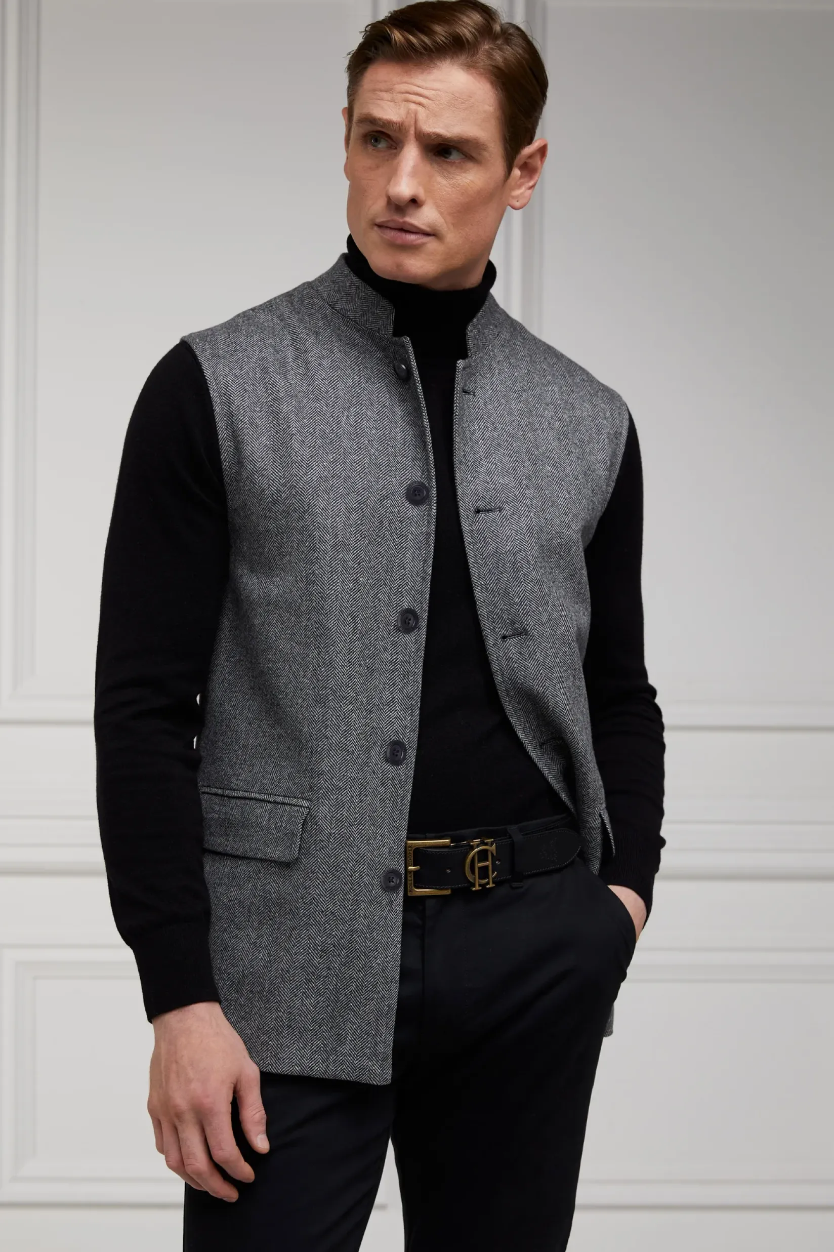 Holland Cooper Gifts For Him|Gilets-Nehru Gilet Mono Herringbone