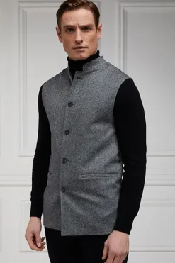 Holland Cooper Gifts For Him|Gilets-Nehru Gilet Mono Herringbone