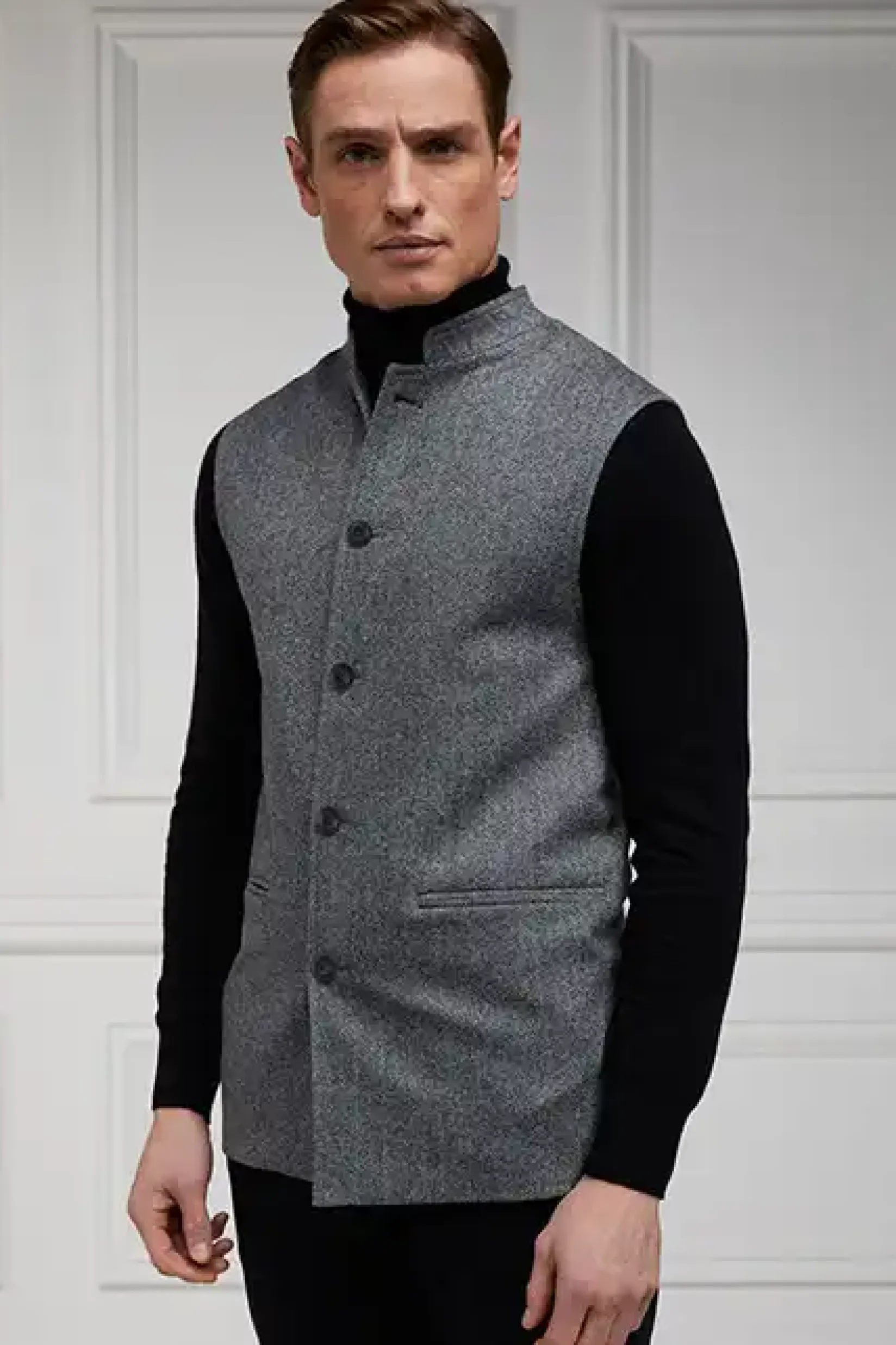 Holland Cooper Gifts For Him|Gilets-Nehru Gilet Mono Herringbone