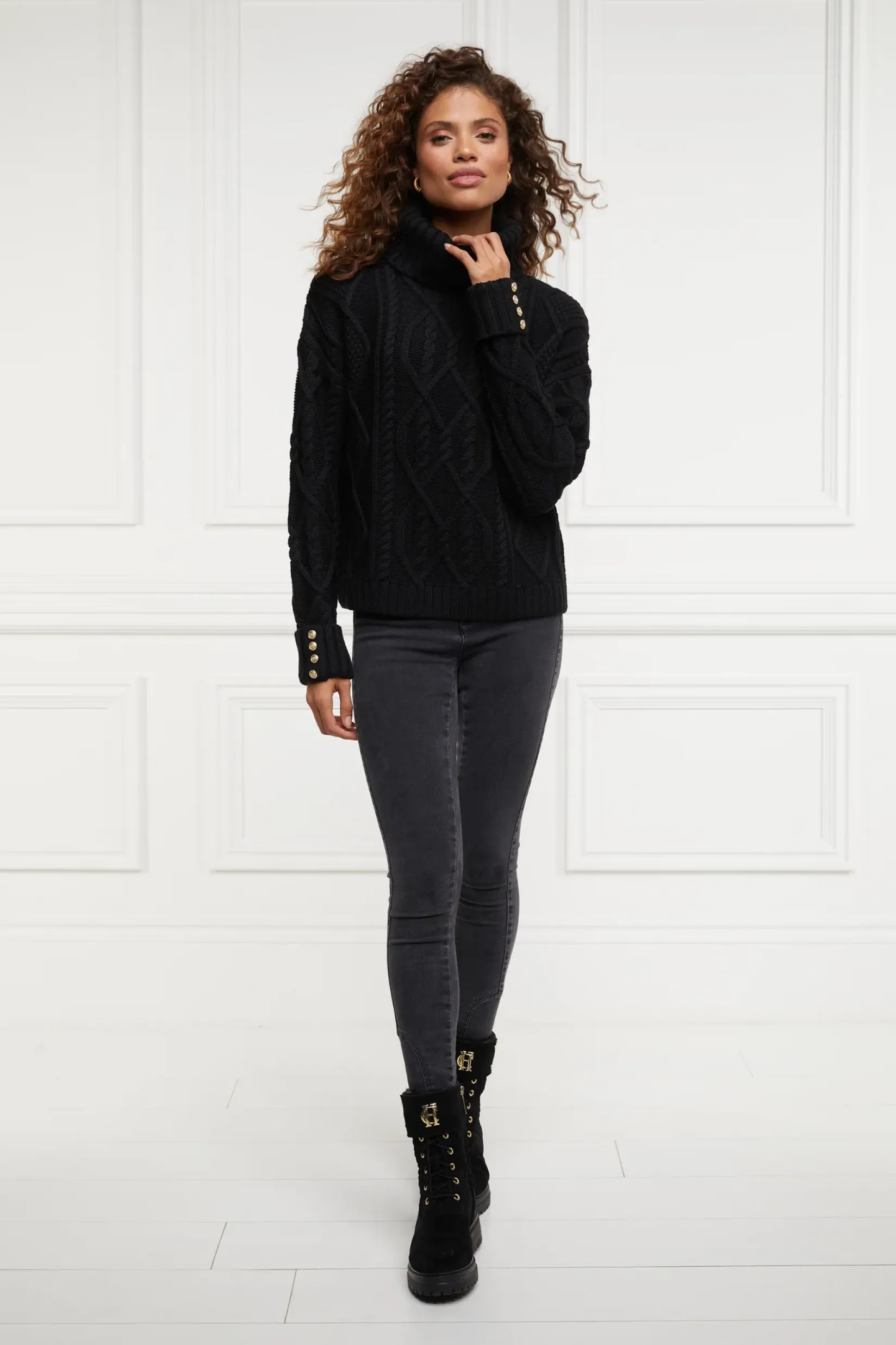Holland Cooper Knitwear|Après Ski-Noveli Cable Knit Black