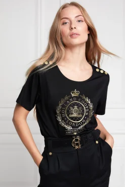 Holland Cooper Tees|Tops-Ornate Crest Tee Black