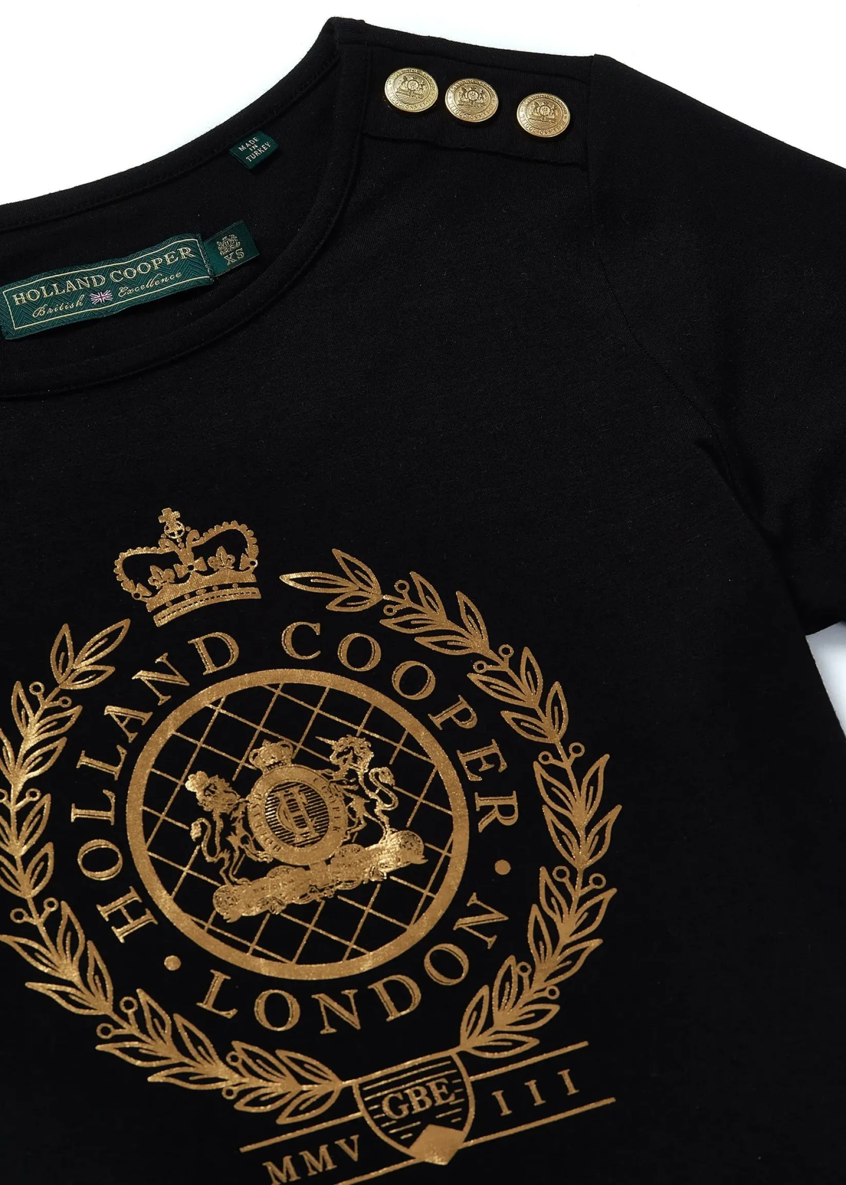 Holland Cooper Tees|Tops-Ornate Crest Tee Black