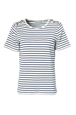 Holland Cooper Tees|Casualwear-Padstow Crew Neck Tee Natural Ink Navy Stripe
