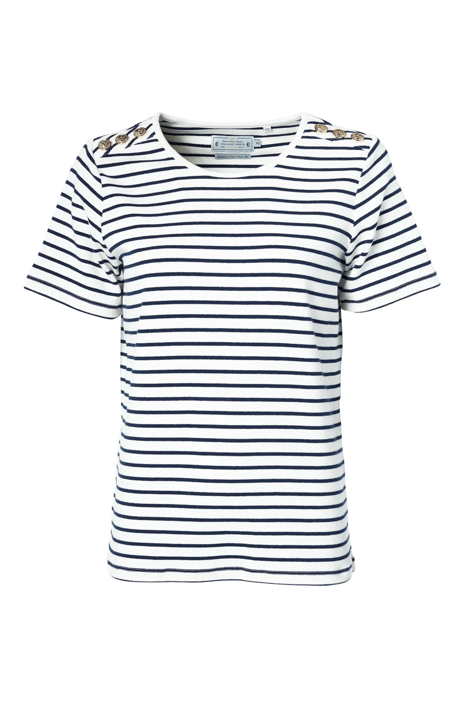 Holland Cooper Tees|Casualwear-Padstow Crew Neck Tee Natural Ink Navy Stripe